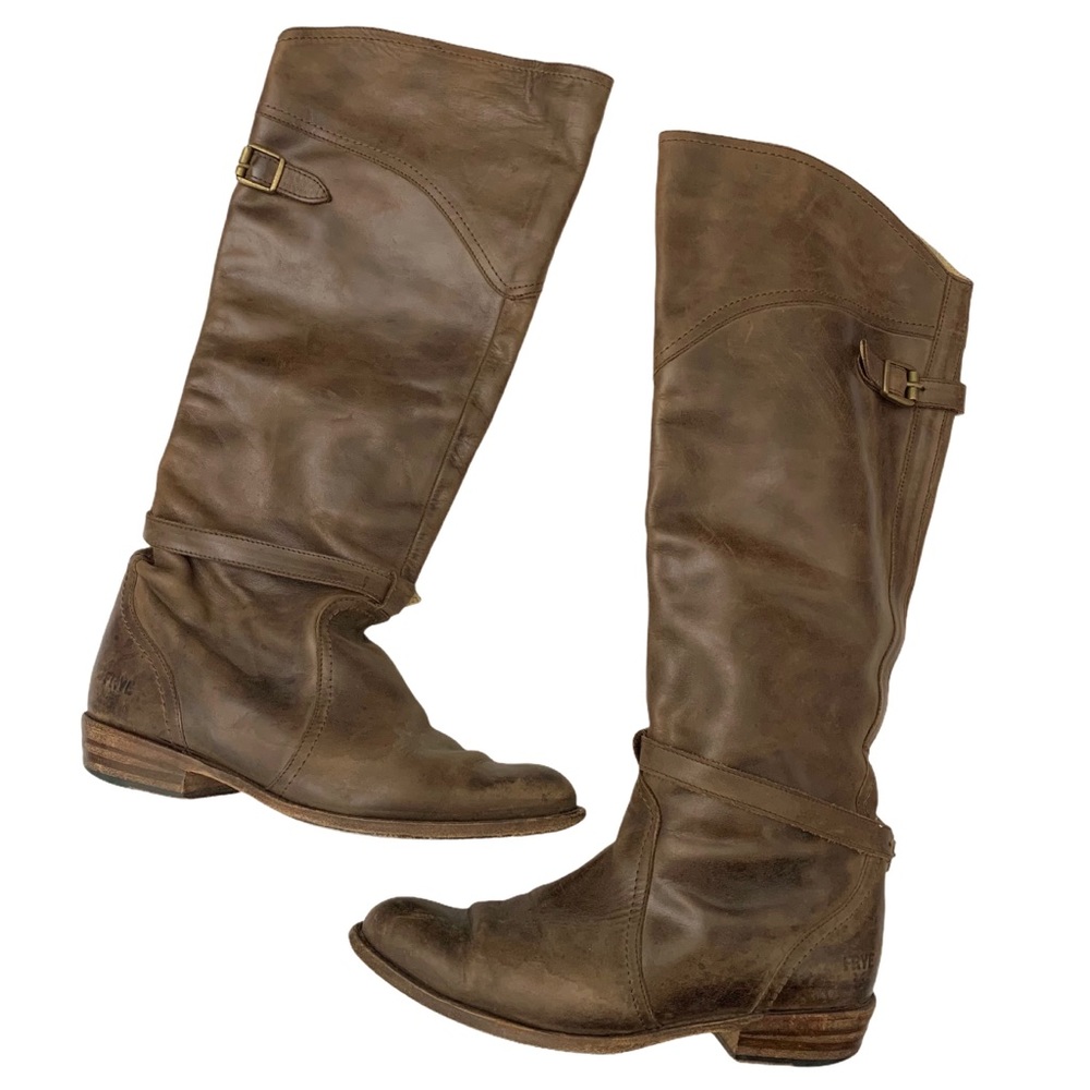 Frye Dorado Riding Boots Brown Leather Knee High Blair Waldorf Gossip Girl